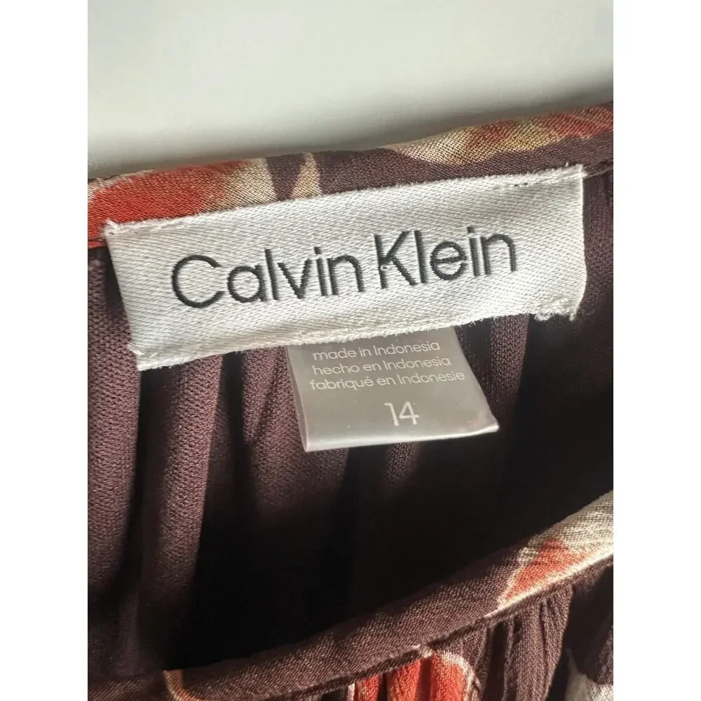 NWT Calvin Klein Floral Keyhole Maxi Dress Size 14 Burgundy Boho Peasant Folk - Picture 6 of 12